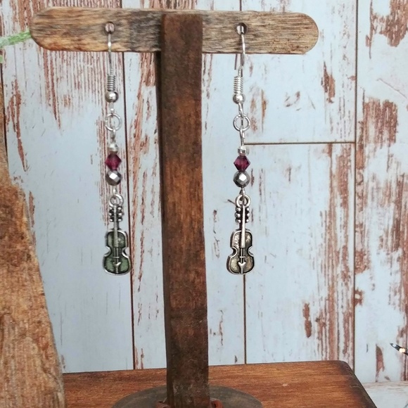 Violin Crystal Earrings - Picture 2 of 3